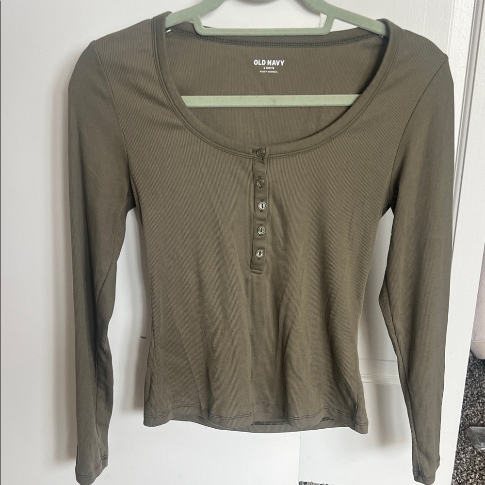 Old Navy Olive Scoop Neck Henley Long-Sleeve Top